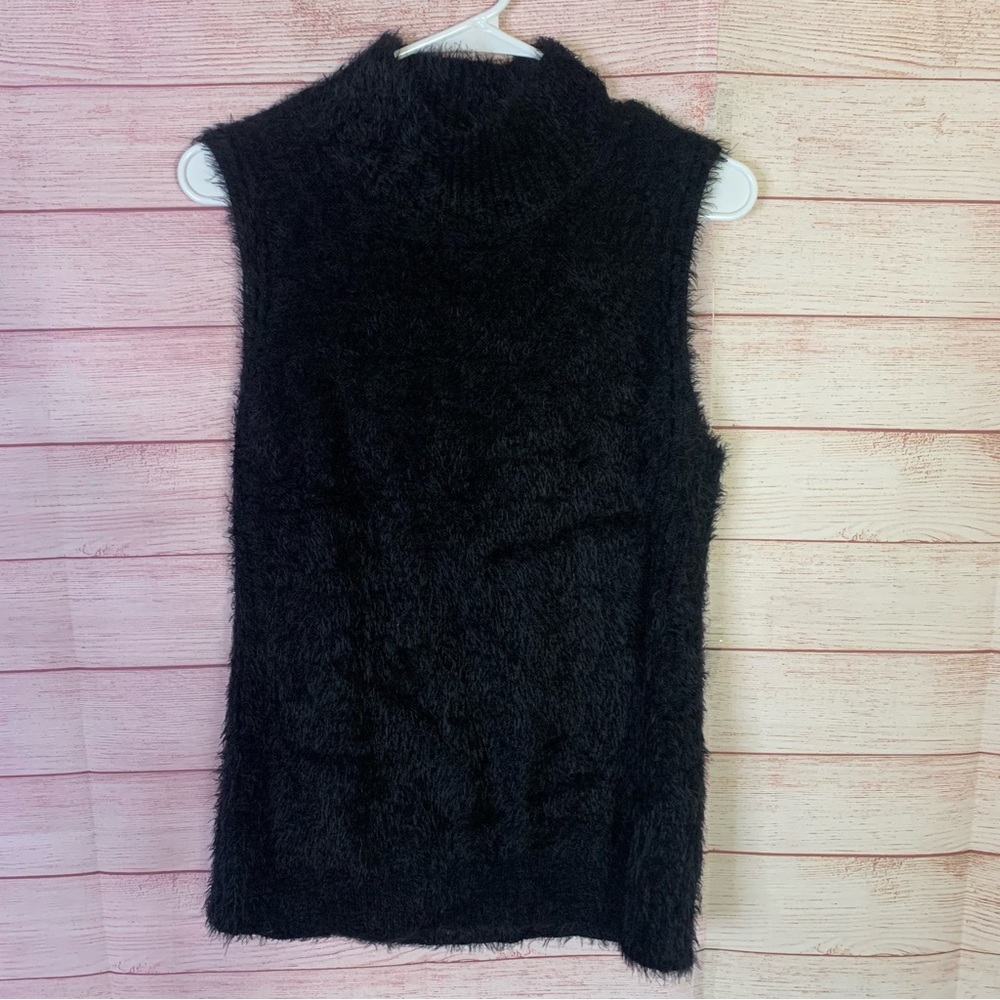 14th & Union‎ Black Sleeveless Mockneck Fuzzy Sweater Top  Size Medium